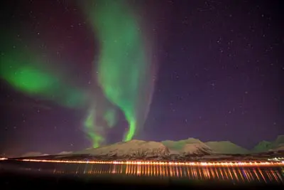 Aurora Borealis over the Lyngen Alps in northern Norway.