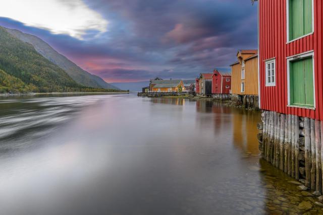 The colorful houses of Mosjøen on the Vefsnfjord