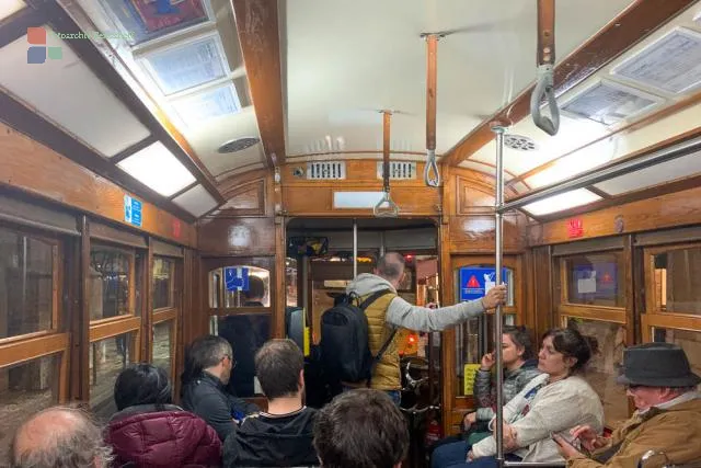 By tram through Lisbon.