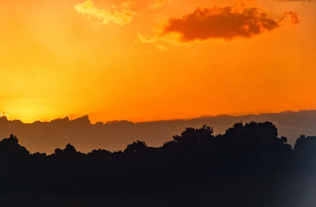 Sunset over lava fields