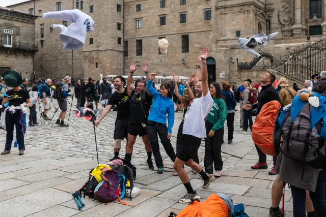 Exuberant mood on the square in front of the cathedral