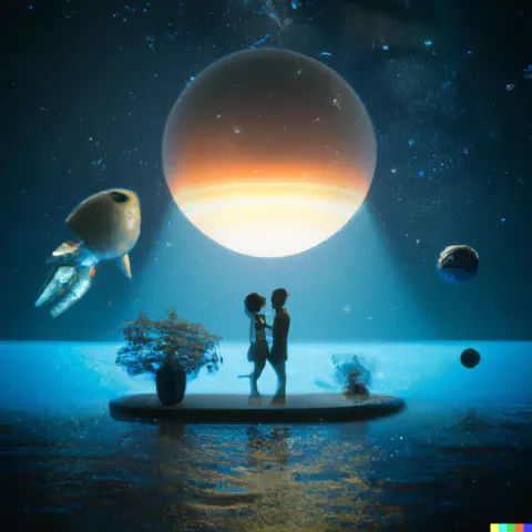 A happy couple between the planets