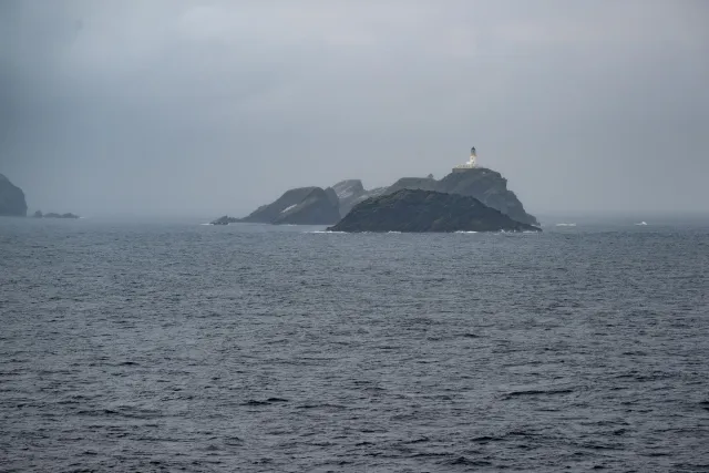 The Muckle Flugga lighthouse with the gannet colony